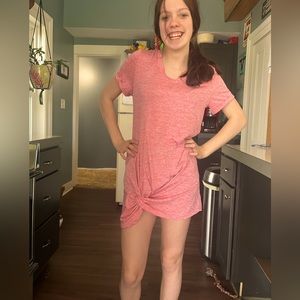 Size small pink shirt but definitely more of a large ware. Shirt is new, no tags